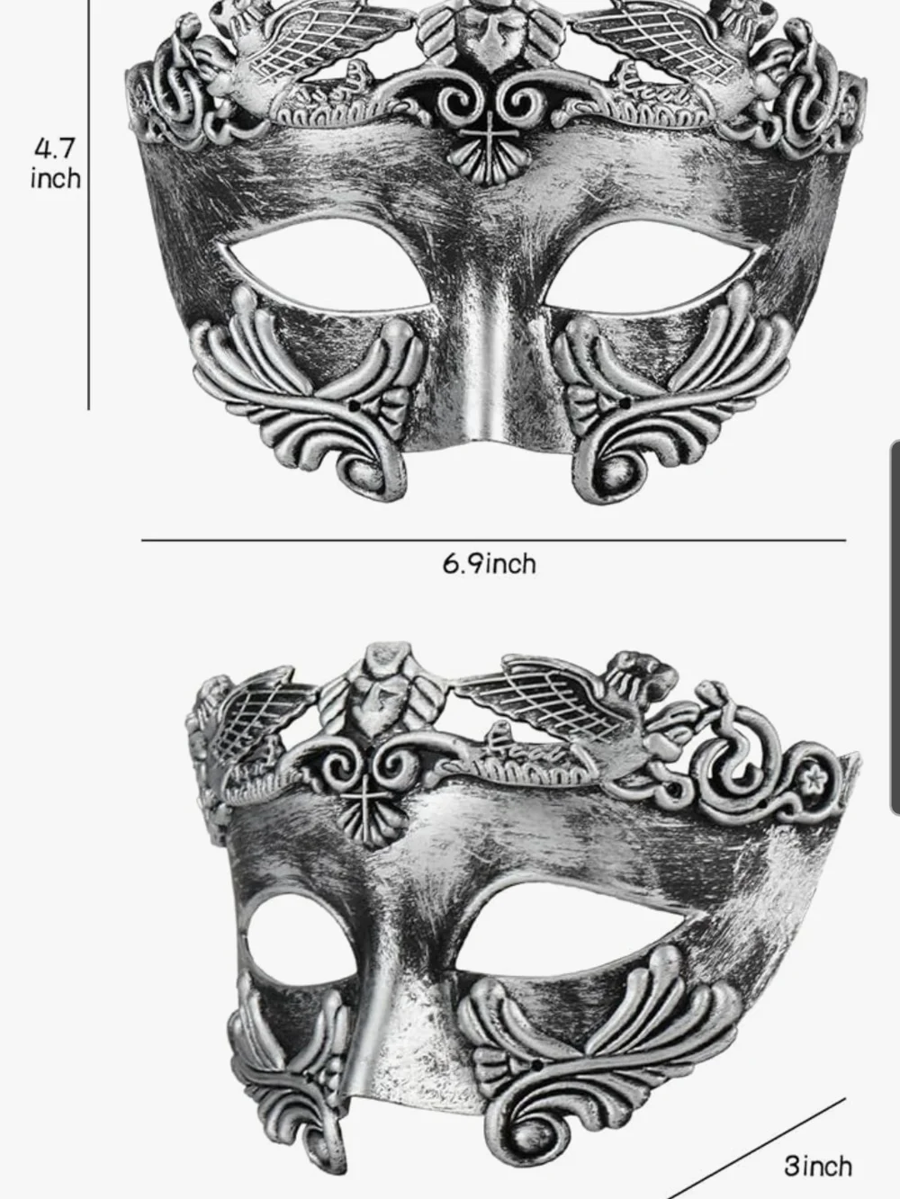 Silver Venetian Masquerade Mask - Ornate Metal Look One Size